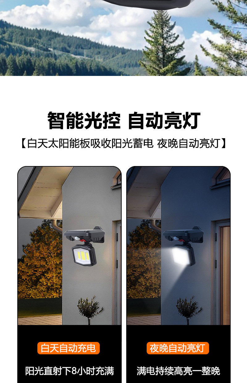 新跨境太阳能感应灯高亮LED可旋转壁灯户外光控防水道路庭院路灯详情6