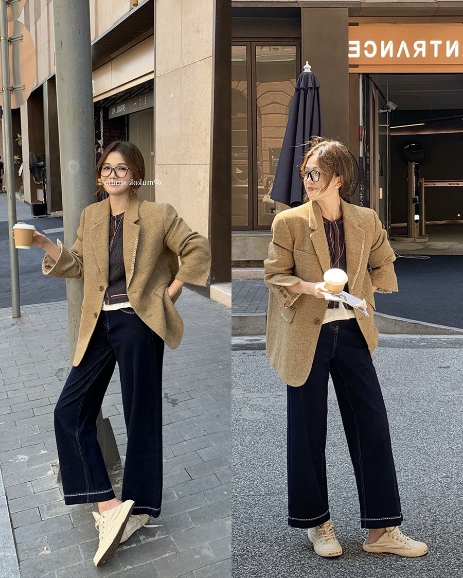 羽绒加厚经典小个子粗花呢西装外套廓形秋冬女装G1536详情4