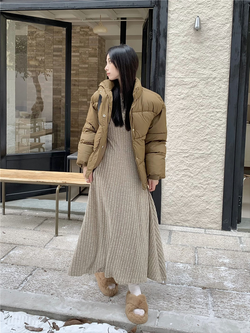 Retro, simple and versatile knitted long-sleeved dress for women, spring waist-cinching and slimming A-line dress, new autumn and winter base long dress pic 18