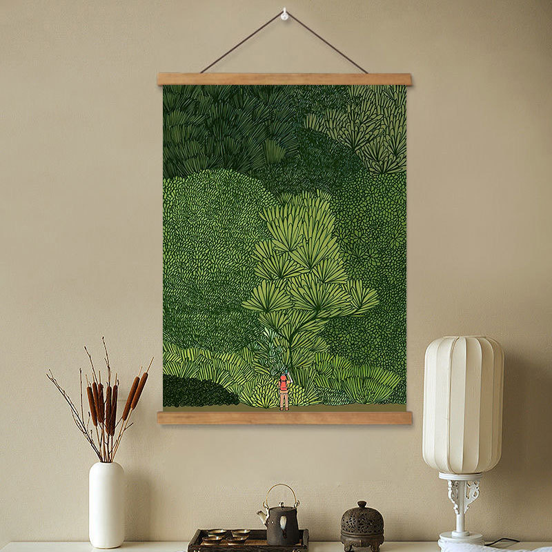 Forest British design illustration poster hanging painting Fresh Abstract Creative poster Home decoration painting Solid wood hanging scroll pic 1