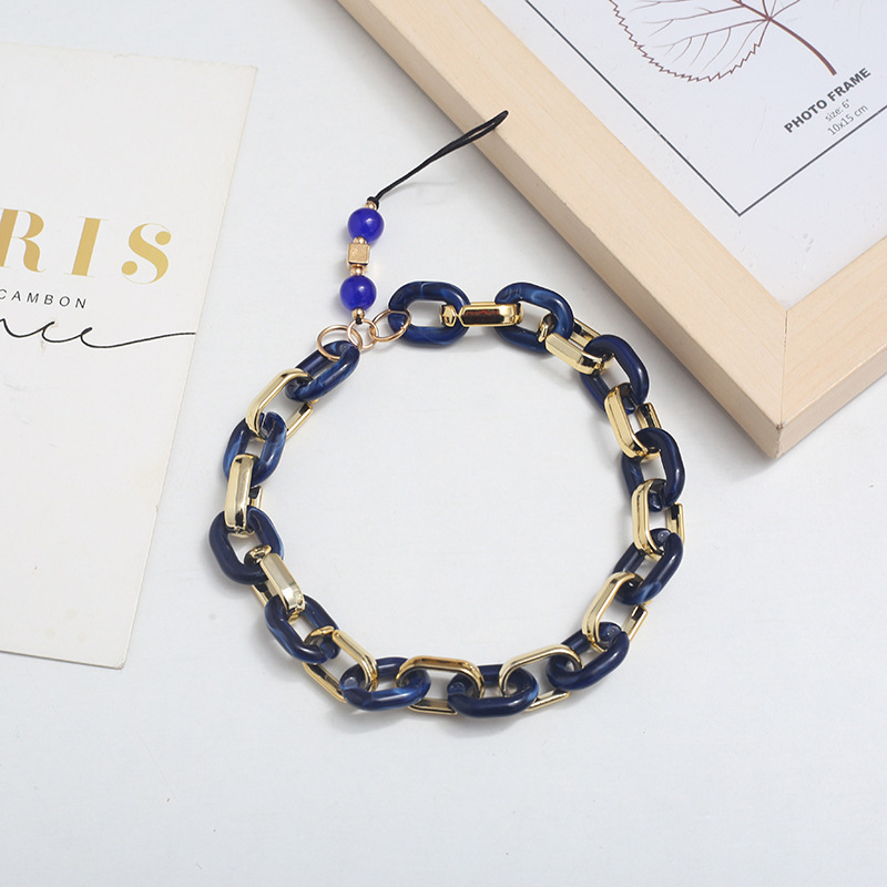 厂家直销时尚新款亚克力手机链条复古混金编制玉石百搭手机绳女详情6