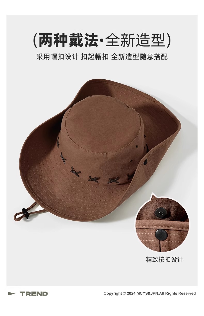 西部牛仔帽防晒帽女爬山户外渔夫帽太阳男遮阳帽子登山帽徒步儿童详情16