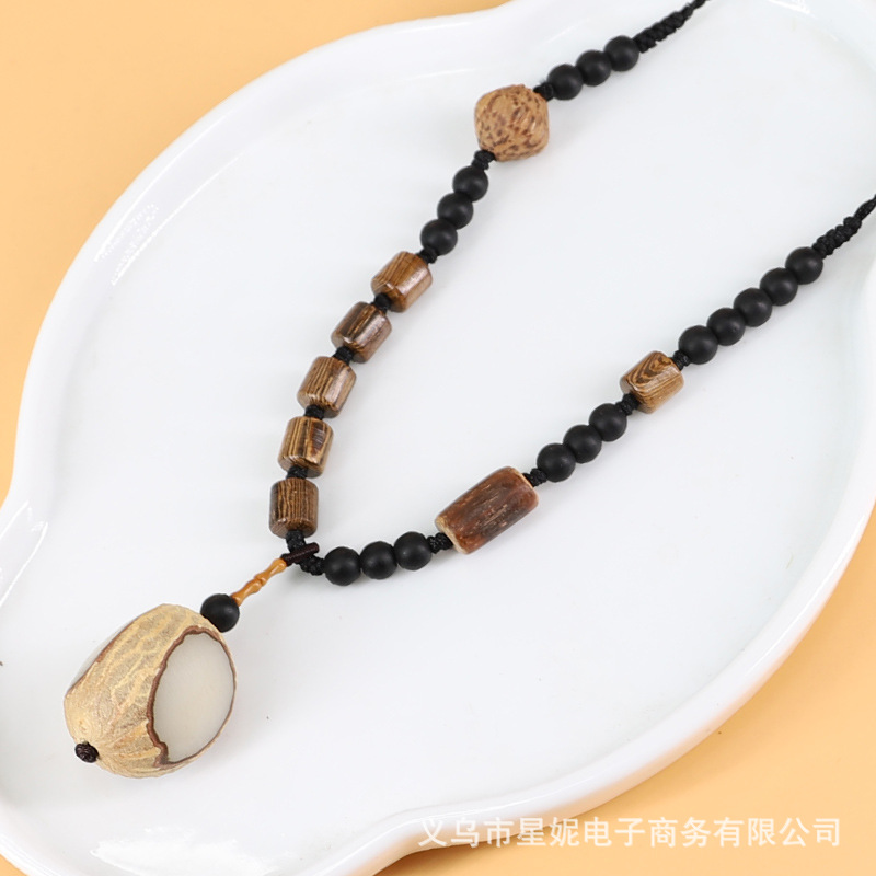 古风流苏白玉菩提项链鸡翅木磨砂挂链长款男女毛衣链饰品配饰挂件详情19