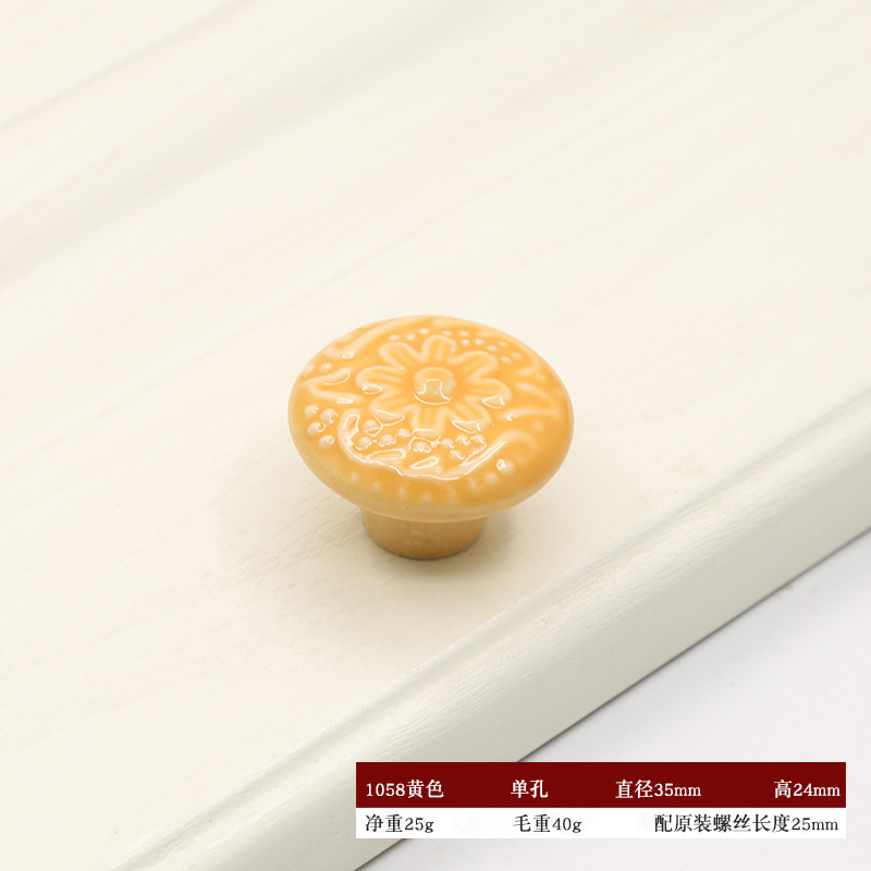 跨境免打孔橱柜衣柜门拉手单孔圆彩色陶瓷拉手瓶子盖手柄把手批发详情9