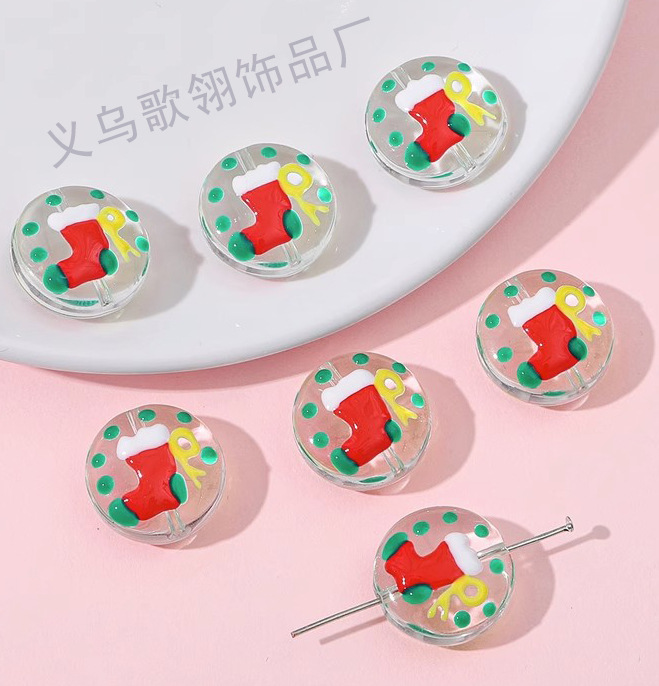 卡通圣诞系列滴油扁圆手工琉璃珠珠diy手作串珠项链手链材料配件详情4
