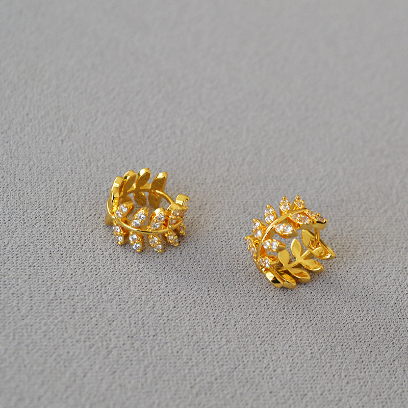 日韩小众锆石金色橄榄枝和平树叶恬静造型个性气质耳扣耳环耳饰女详情5