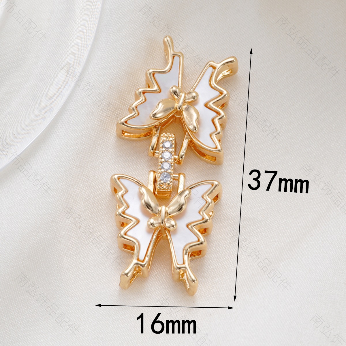 铜镀18k高保色镶白贝蝴蝶对扣珍珠项链扣头高级DIY饰品珠宝配件详情4