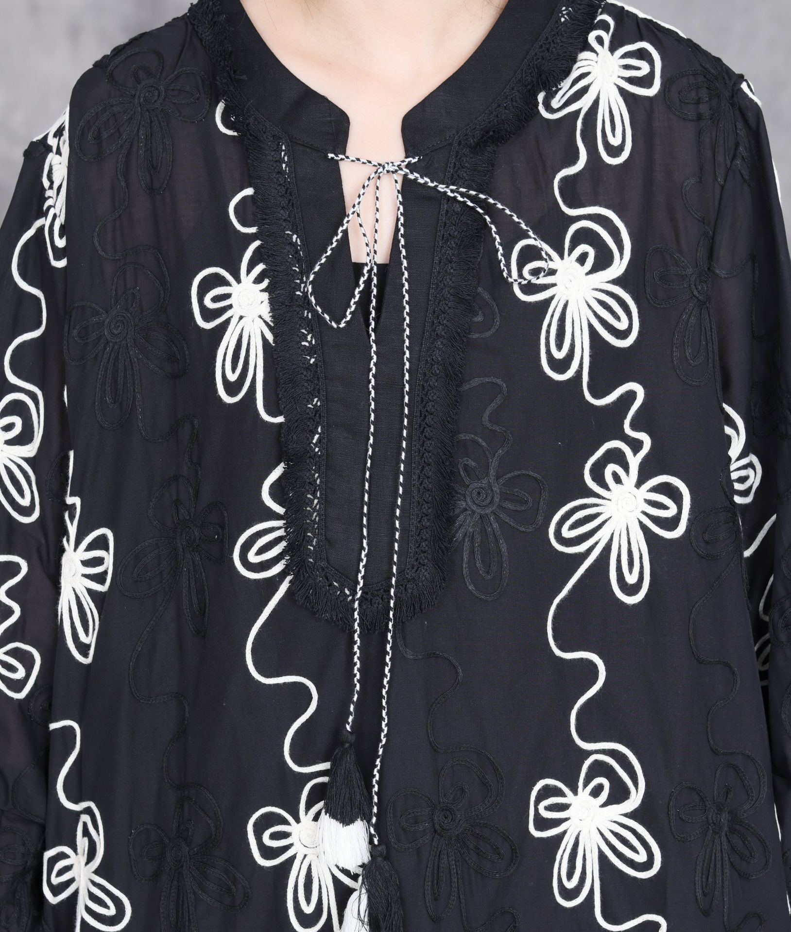 Spring 25 new pure cotton hand-embroidered dress, loose and elegant V-neck long-sleeved dress, a cross-border bestseller in Russia pic 12