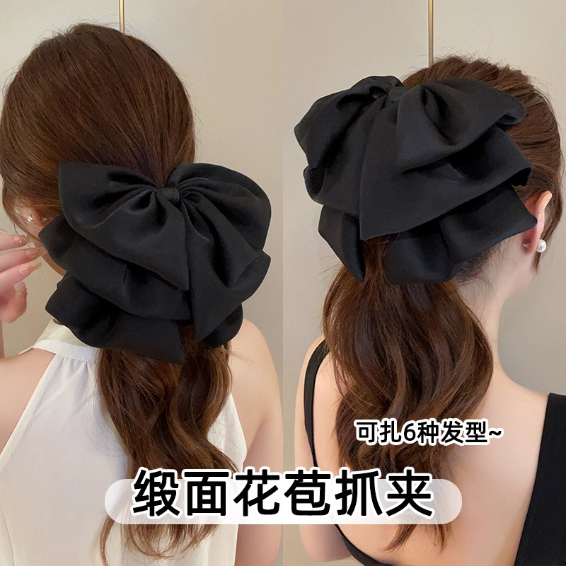 法式缎面蝴蝶结花苞抓夹女后脑勺蓬松显发量马尾夹高级感气质发夹详情3