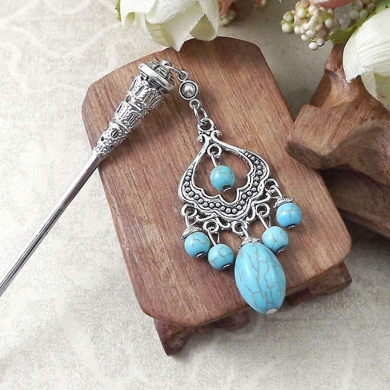 民族风波西米亚饰品苗族苗银带坠舞台演出发簪发钗发饰头饰簪子详情7