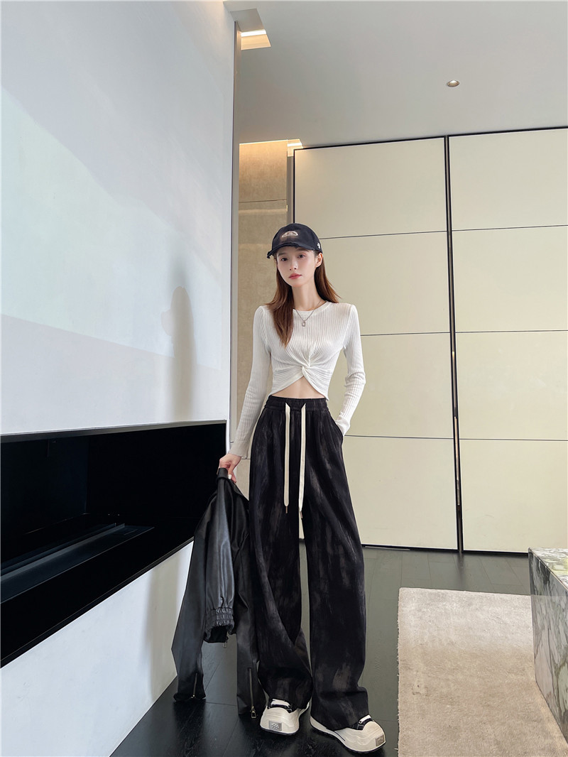 Autumn tie-dyed wide-leg pants, dirty pants, high-waisted, slimming, casual straight-leg loose floor-length pants for women pic 6