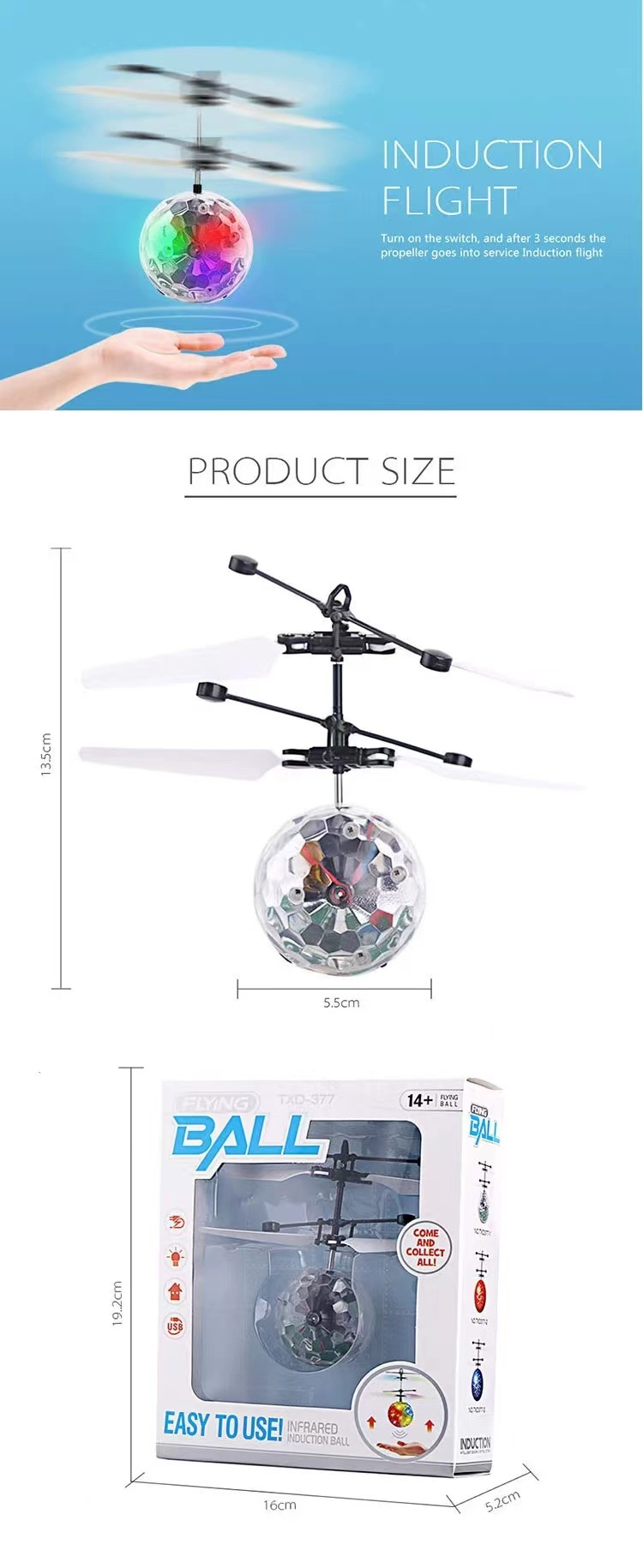 Wholesale of remote-controlled intelligent sensing crystal ball seven-color flashing flight charging aircraft pic 6