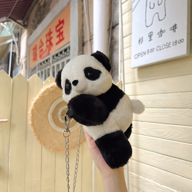 2024新款时尚熊猫双肩包清新甜美可爱卡通毛绒玩具包仿真抱枕背包详情35