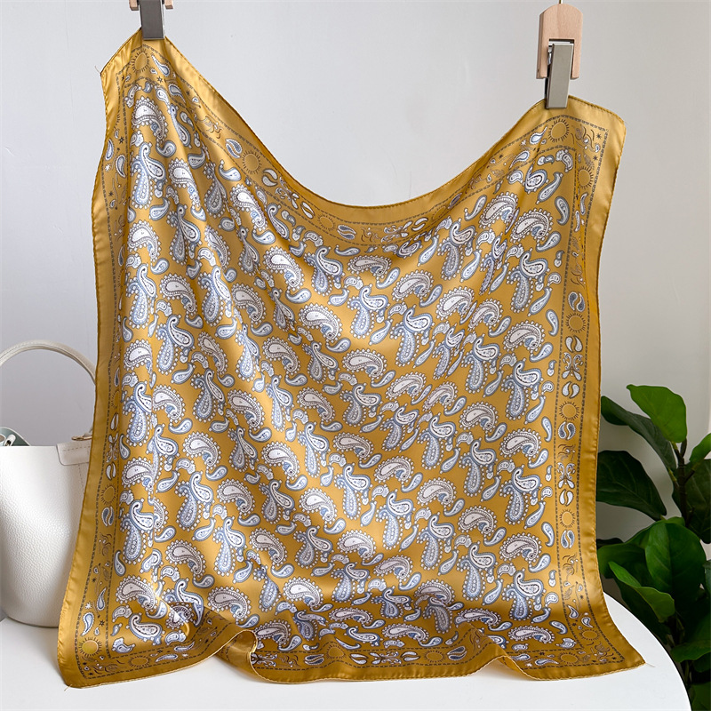 National trend peony flower small silk scarf, spring and summer satin versatile scarf, thin sun-protective headscarf, 70cm faux silk square scarf pic 18