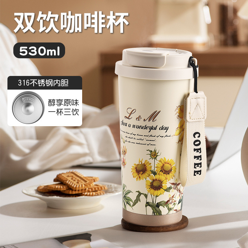 The new Lily of the Bell high appearance level insulated cup, seamless inner liner, double-drinking coffee cup, 316 stainless steel ceramic inner liner, water cup pic 6