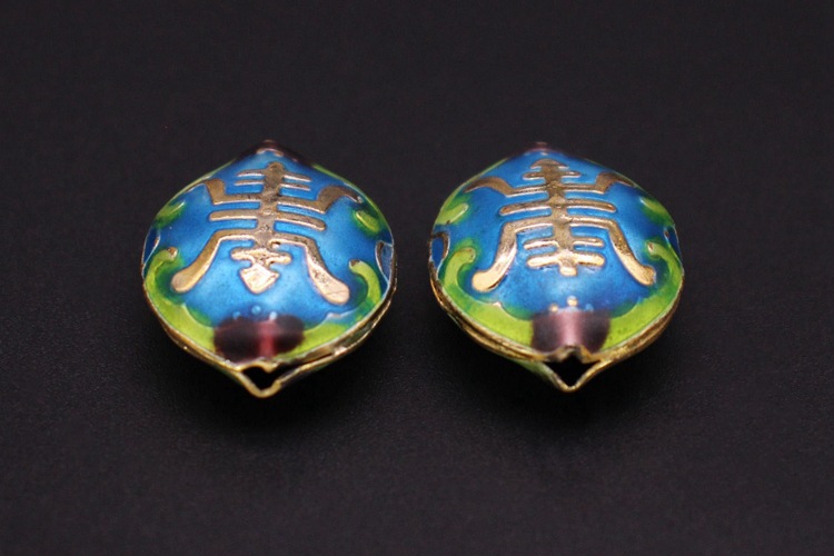 Traditional high-temperature enamel mechanism silver-blue ancient-style jewelry accessory, back cloud partition bead cloisonne 27*21 walnut longevity character pic 6