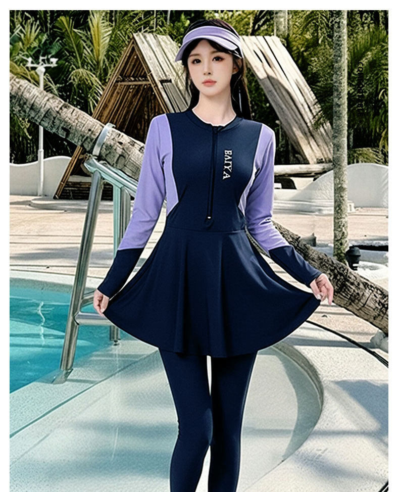 泳衣女款连体长袖独立长裤两件套装运动休闲全身防晒显瘦泳装批发125160详情1