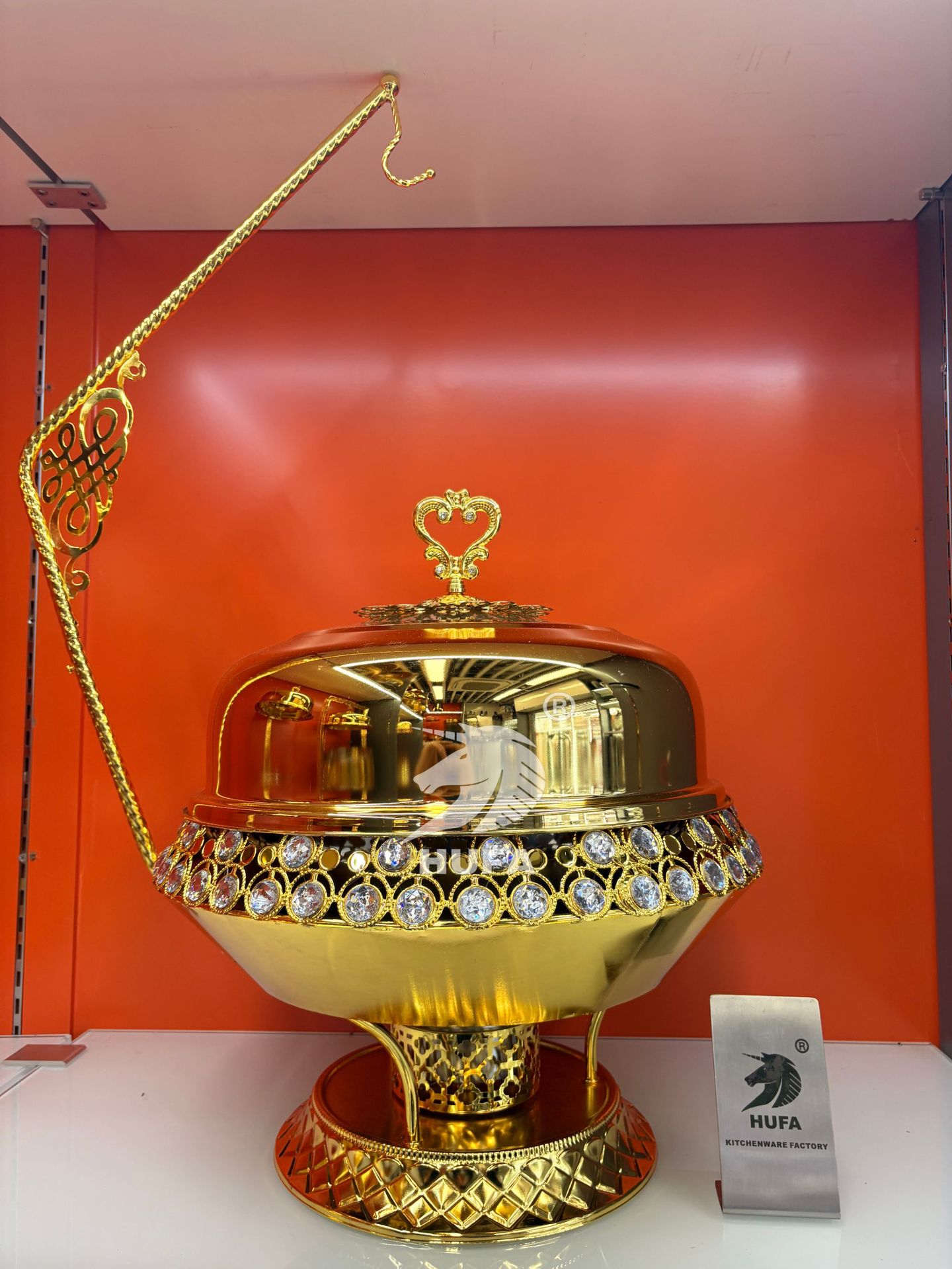 Hotel Restaurant Golden Luxury diamond-encrusted hook Stainless steel Buffet stove Hanging Chafing Dish pic 1
