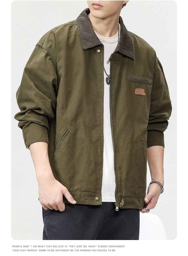 沐丘男装∣潮牌山系户外翻领宽松工装夹克男高级感珠帆布美式外套详情17