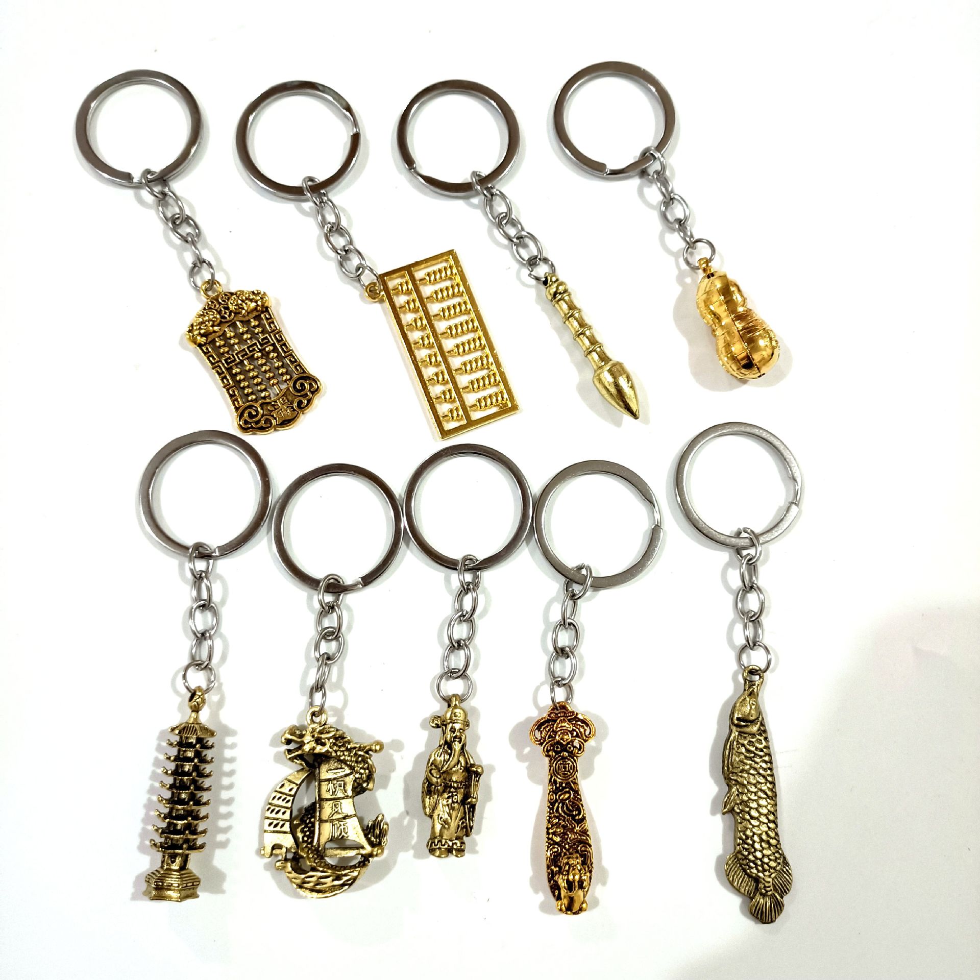 【 Zone 1-5 】 Copper-plated keychains 100 yuan per pack 2000 yuan per box, copper-like pendants, copper-plated keychains, keychains, metal accessories, street stalls, temple fairs, retro keychains 1 yuan, 2 yuan supply pic 1