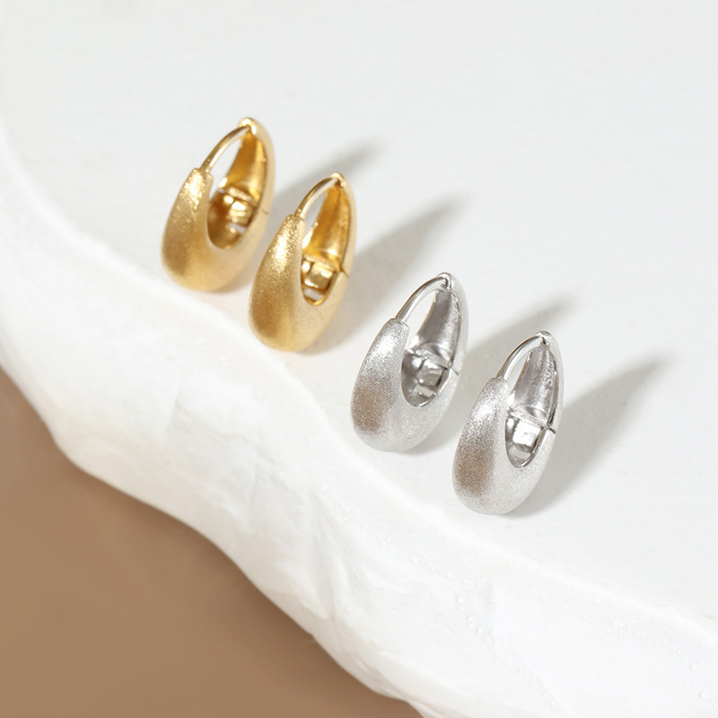 耳饰925純銀耳扣拉丝磨砂精致韩系高级感 小众女耳钉复古耳环批发详情11