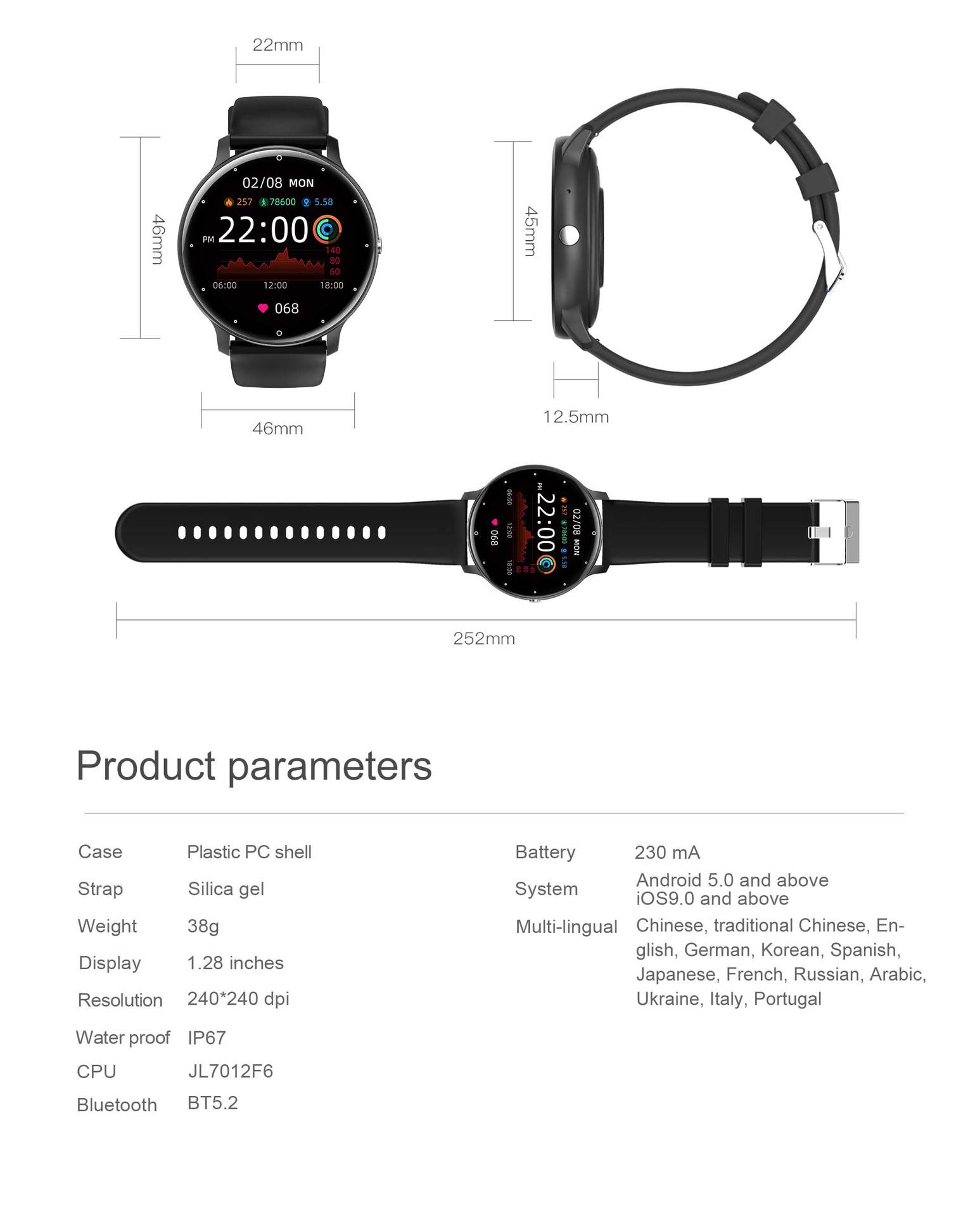 ZL02C Pro蓝牙通话音乐心率运动智能手表smart watch ZL02D升级版详情15