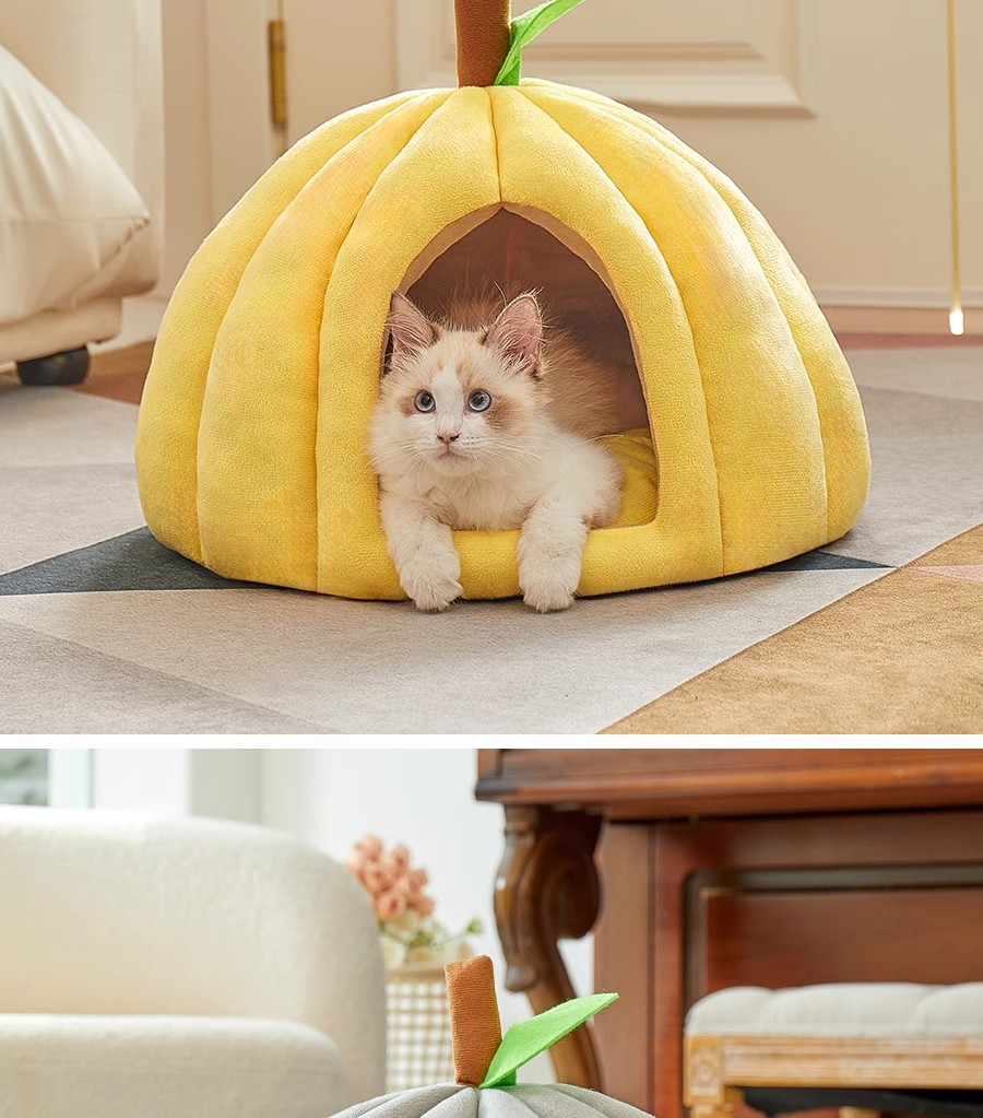厂家直供南瓜窝四季通用猫窝狗窝猫咪封闭安全感睡觉窝加厚宠物窝详情14