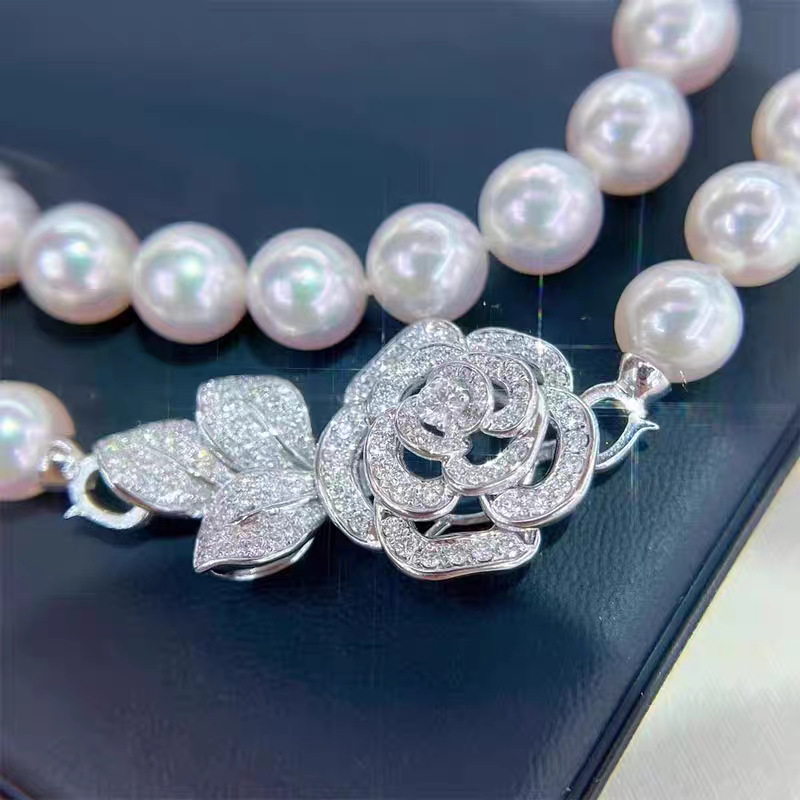 新款DIY珍珠配件新设计款茶花满钻系列项链手链连接扣子 半成品托详情4