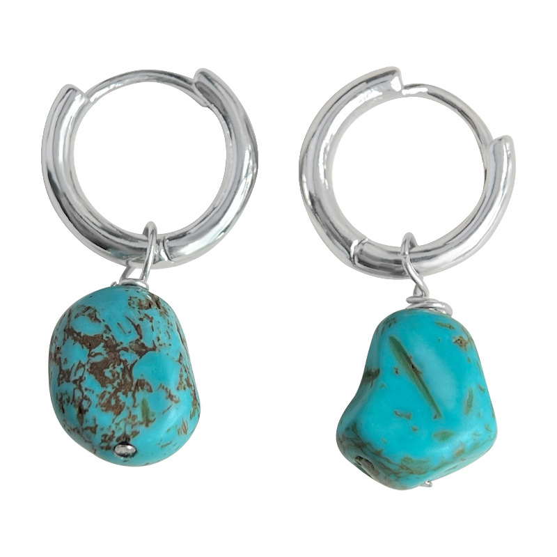 Original design sense, ethnic style, handcrafted synthetic turquoise, artistic and retro, irregular and irregular-shaped earrings, factory earrings pic 12