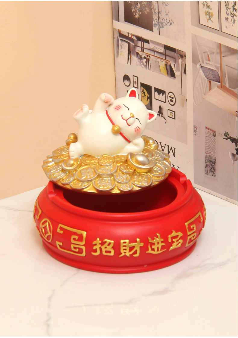 树脂摆件创意带盖客厅轻奢感带盖防飞灰大号烟灰缸高端装饰品摆件 pic 12