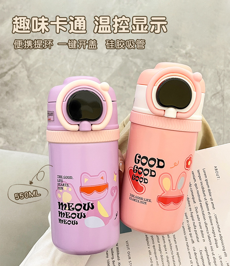 智能显温学生水杯2024新款卡通便携儿童吸管保温杯不锈钢厂家批发详情13
