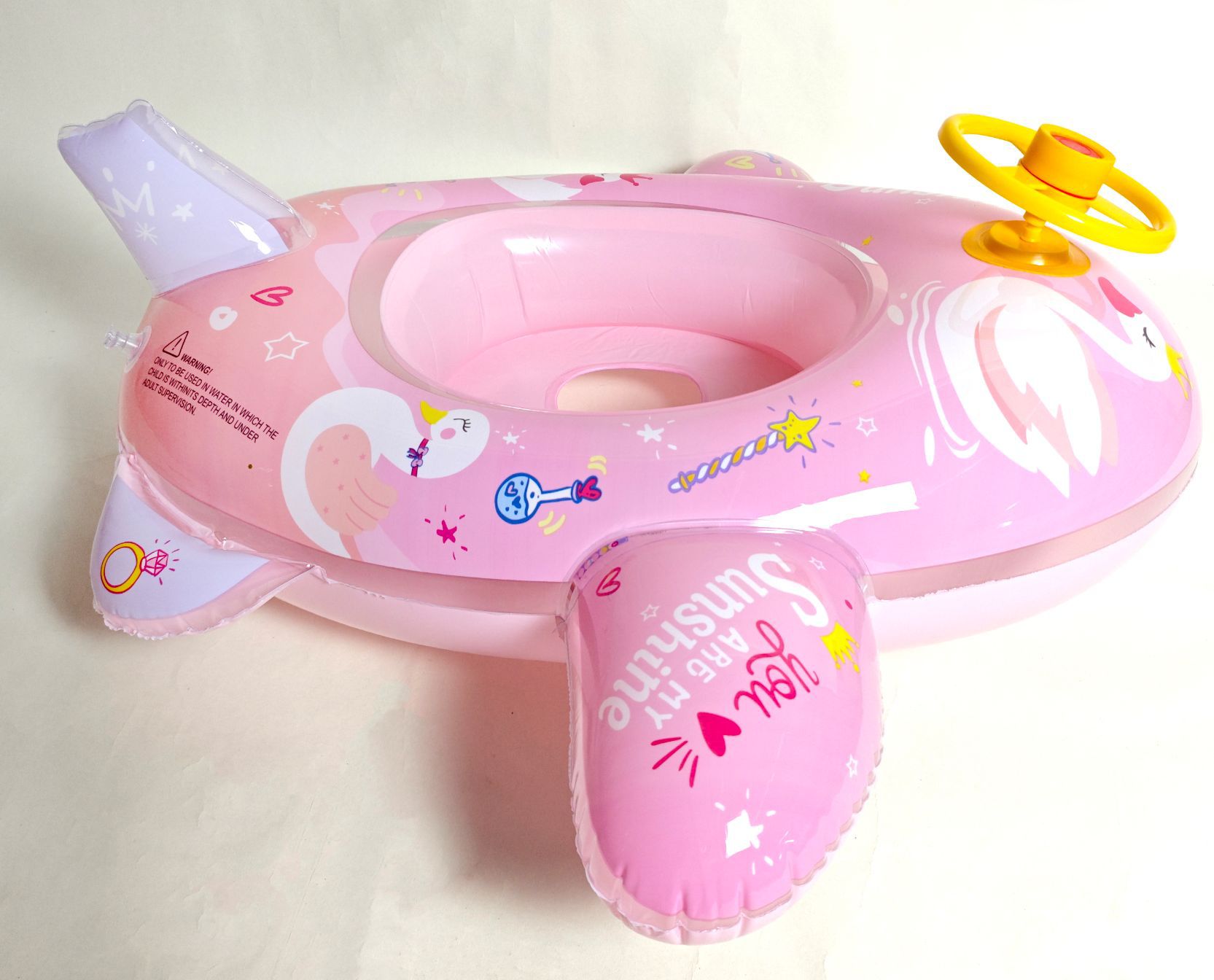 卡通飞机造型婴儿宝宝儿童防侧翻水上飞机方向盘车游泳圈平坐底脚详情8