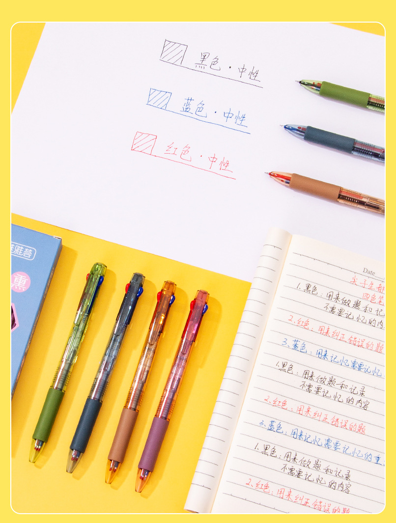 The Weiya Hui 23812 three-color gel pen, a three-color all-in-one water pen, and ST multi-color practice pen ensure smooth writing pic 9
