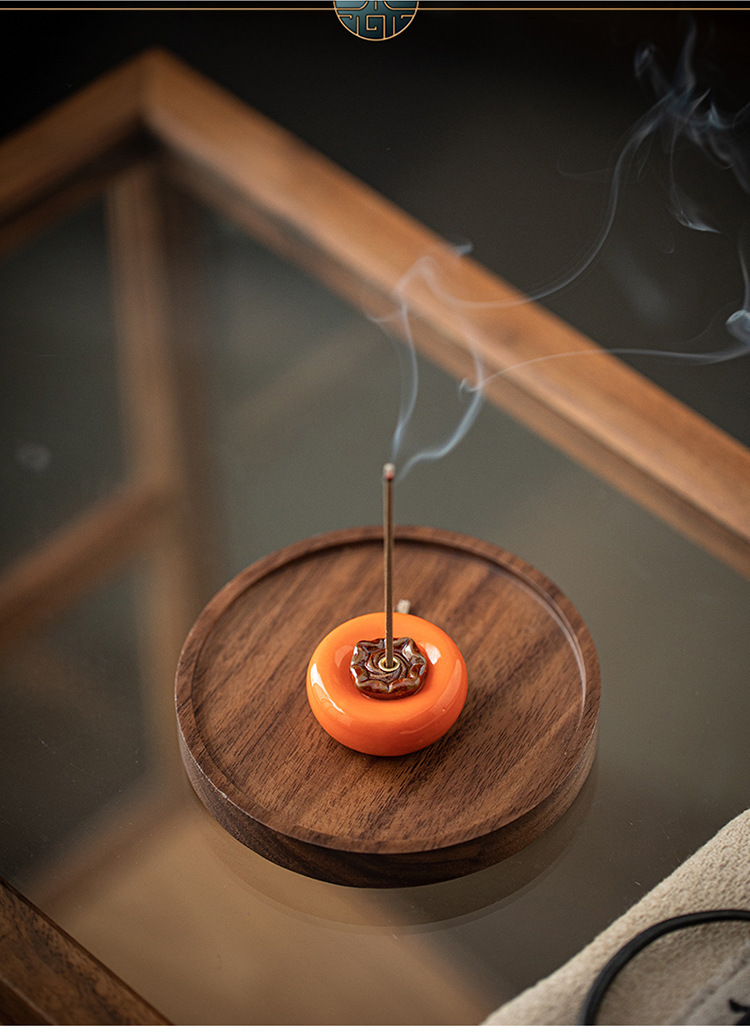 Creative ceramic incense stick, small persimmon tea pet decoration, home incense burner, incense holder, wishing you all the best pic 11