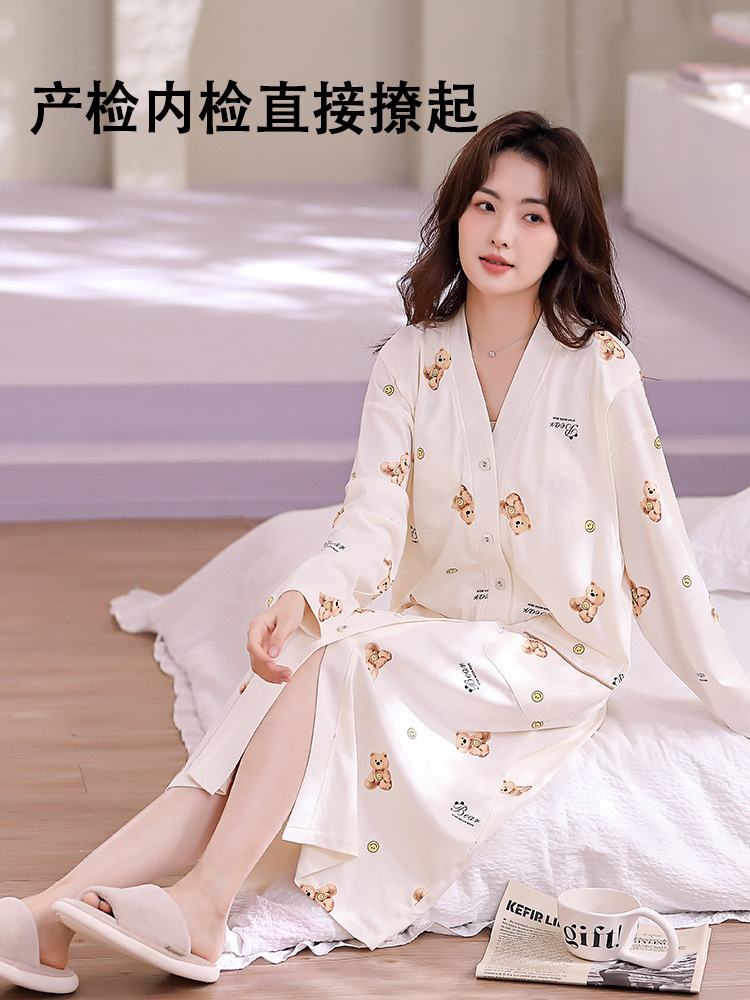 孕妇待产裙夏季带胸垫纯棉a类月子服睡衣裙产后产妇产房生产检裙详情1