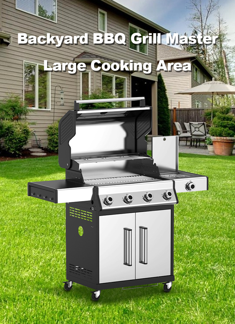Outdoor courtyard gas barbecue grill, household multi-functional stainless steel grill, barbecue with side burner, ATLAS brand pic 11