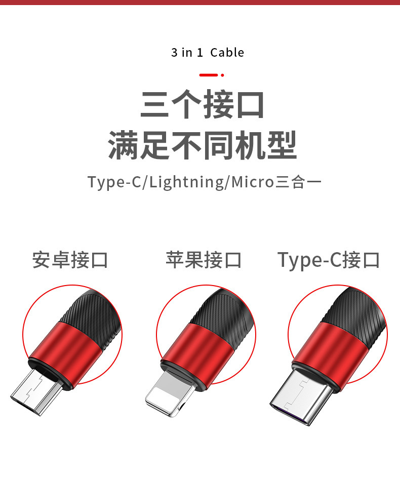 新款66W大电流超级快充一拖三数据线LOGO发光线抖音礼品6A充电线详情6