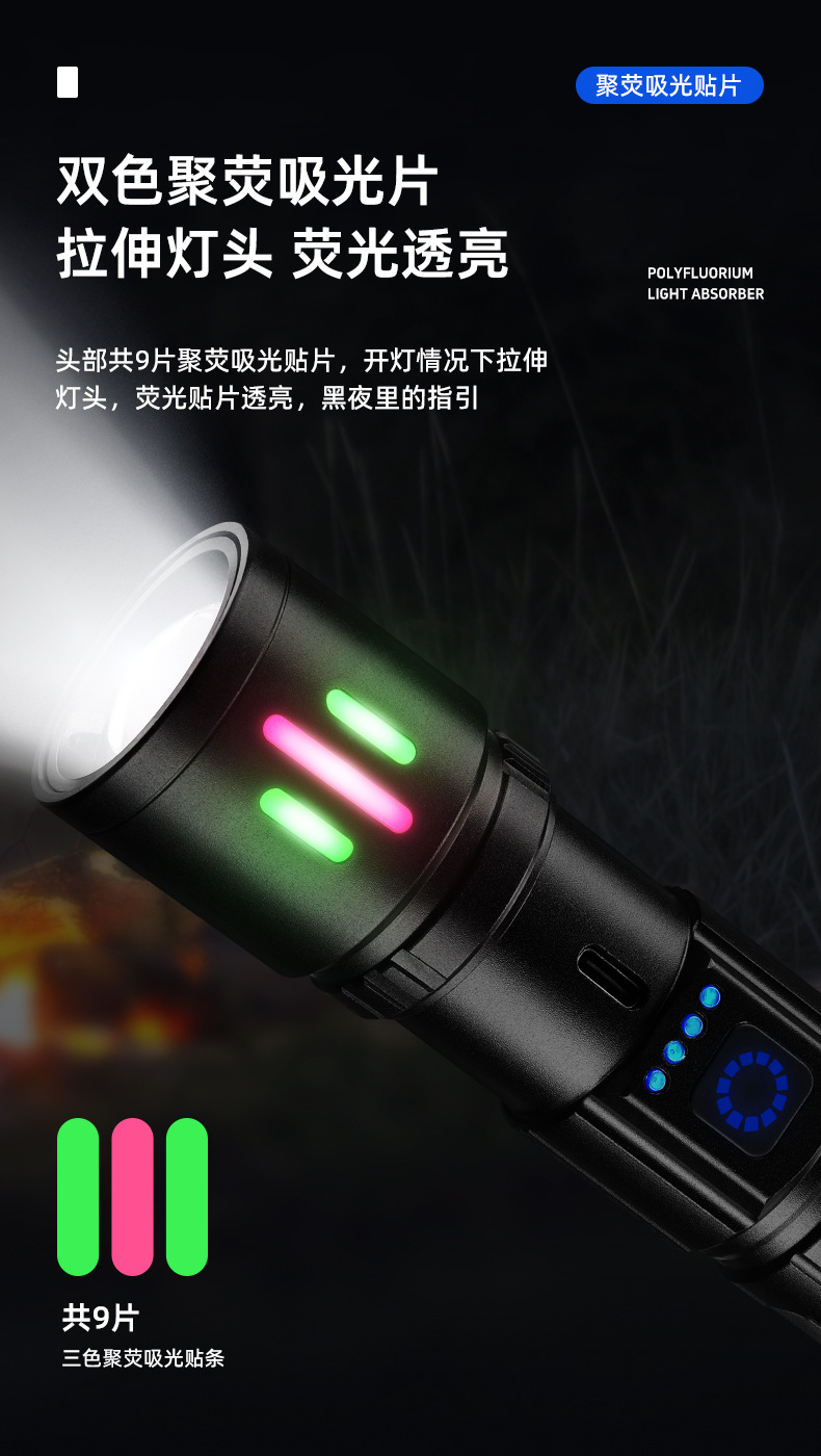 New cross-border white laser flashlight, outdoor portable hiking led strong light flashlight, multi-functional emergency light pic 11