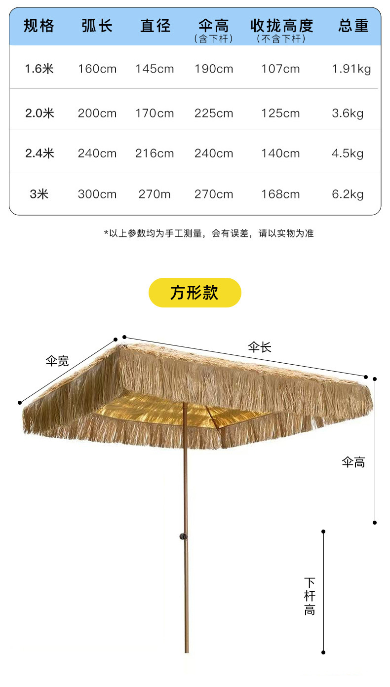 户外遮太阳稻草伞仿真稻草防晒沙滩伞 庭院农家乐景区花园茅草伞详情12