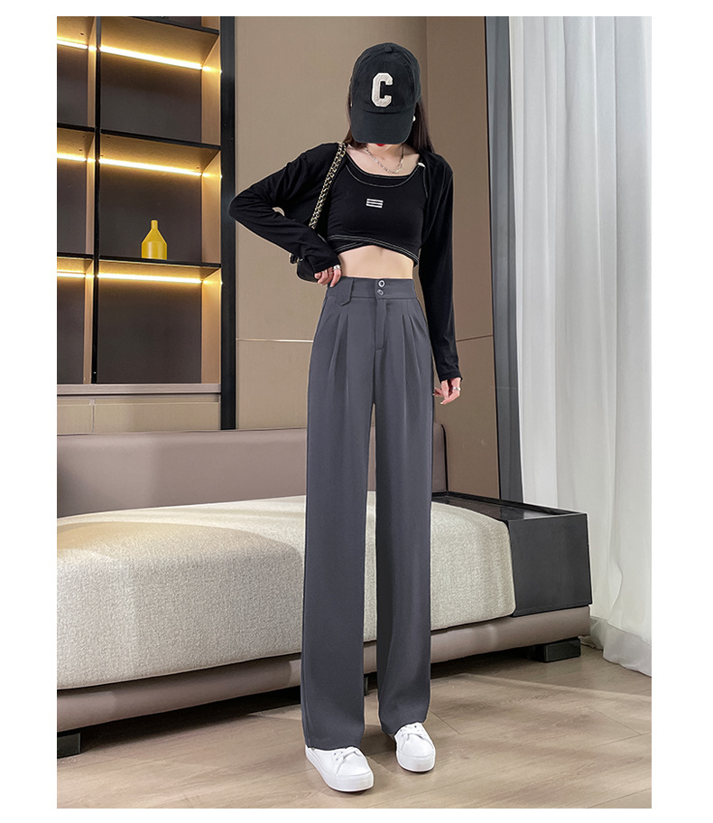 高腰西装裤女2024夏季新款窄版阔腿裤松紧弹力垂感裤子薄款直筒裤详情25