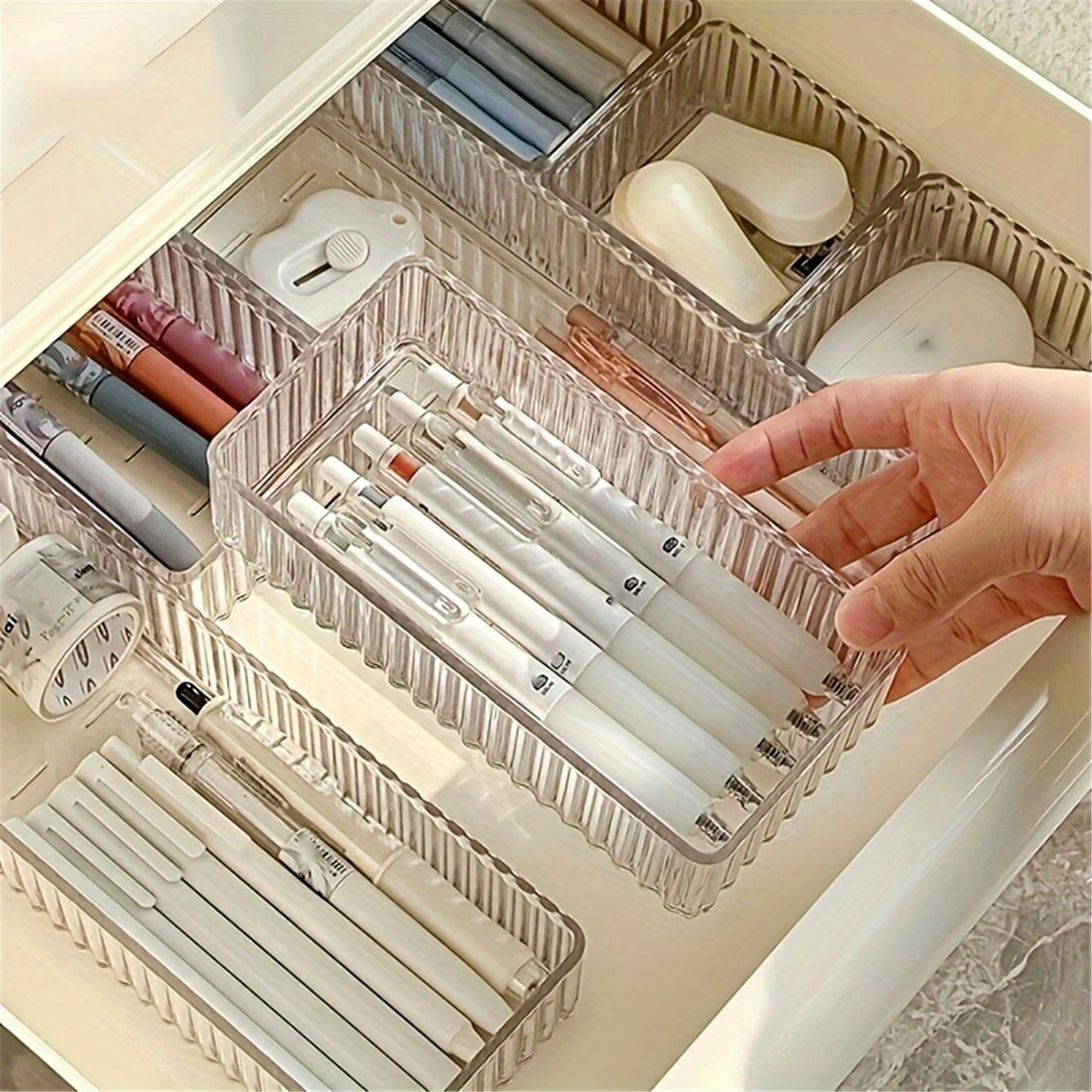 TEMU 希音PET抽屉式内置收纳盒化妆品桌面透明透明收纳盒轻奢收纳详情7