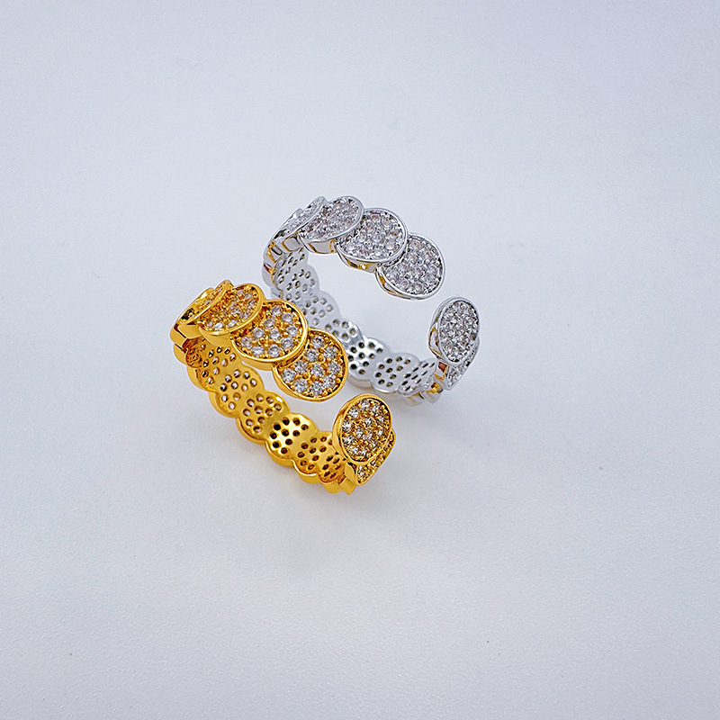 Premedita nuevo japonés coreano simple temperamento anillo abierto personalidad creativo luz lujo lleno de diamantes círculo anillo abierto mujer pic 12