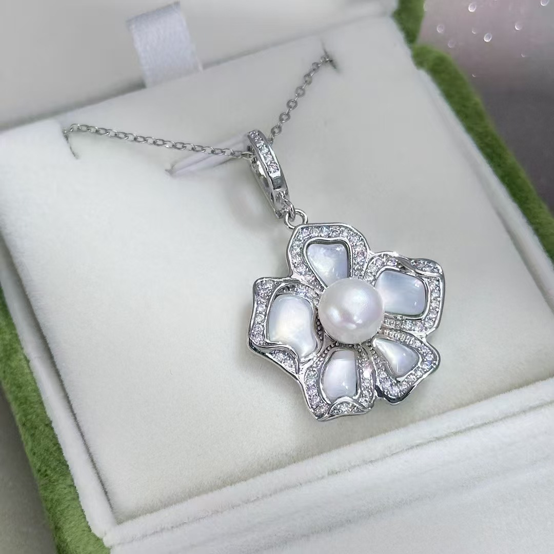 diy pendant empty stand copper-plated real gold slightly inlaid zircon pearl pendant necklace empty stand gemstone pendant wholesale pic 5