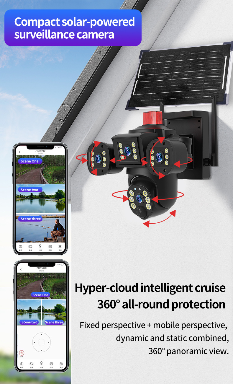 foozac three-screen solar monitor night vision high-definition outdoor orchard camera without electricity or network pic 15