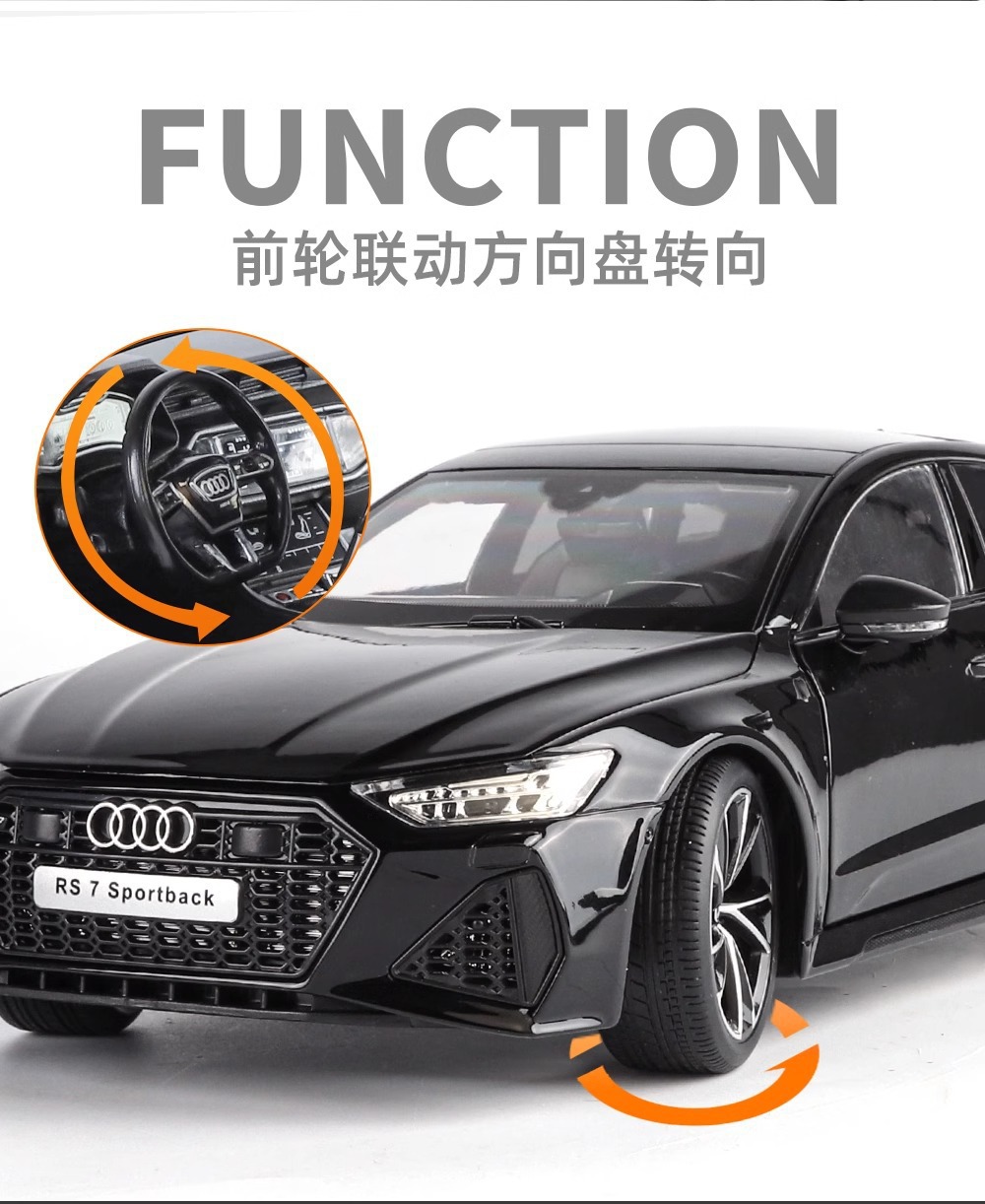 Official authorized 1:18 Audi RS7 alloy sound and light Rebound car six-door model Toy car model, boy gift car model pic 11
