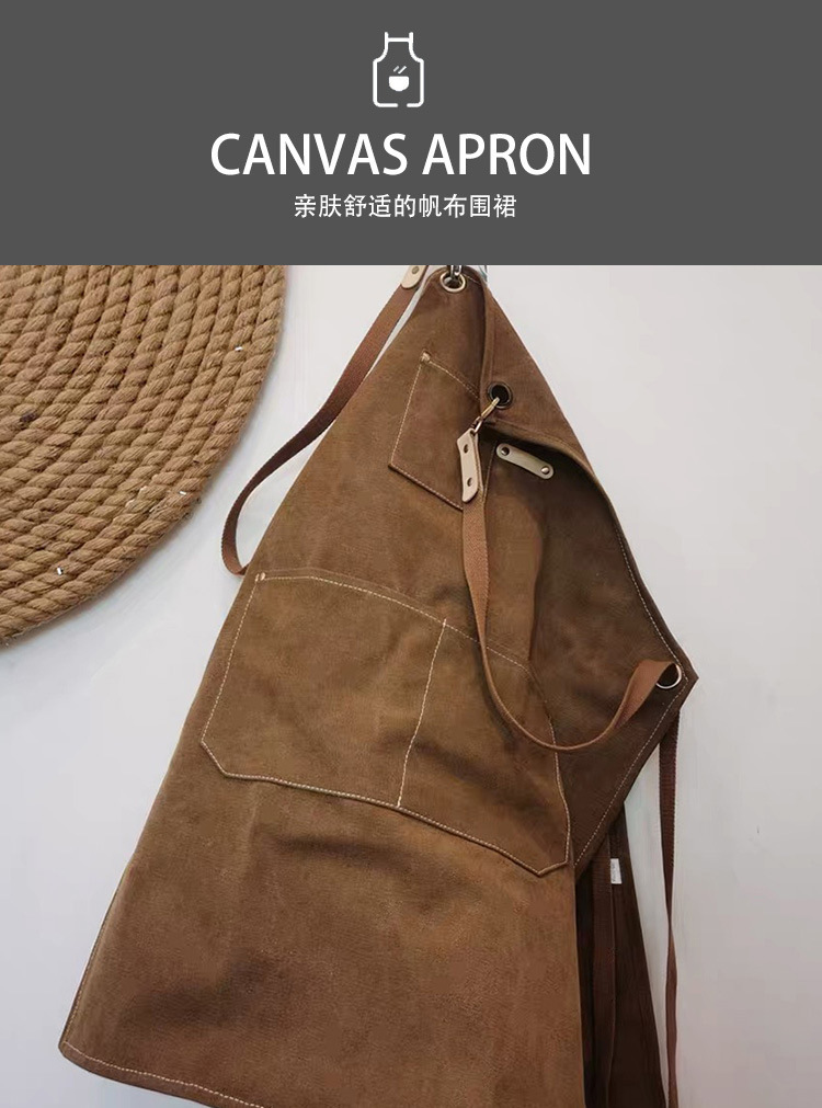 【 Chi Jia 】 Thickened canvas denim apron for foreign trade, home barista, kitchen, restaurant, hairdresser, work apron pic 2
