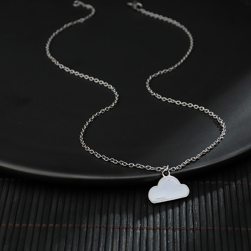 Cross-border European and American popular accessories: simple and fashionable titanium steel oil-dripping cloud necklace, versatile sweater chain, and cloud pendant pic 4