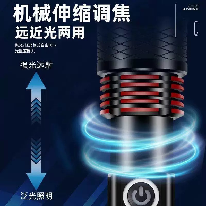跨境户外强光手电筒铝合金探照TYPE-C充电伸缩变焦应急防水手电详情4