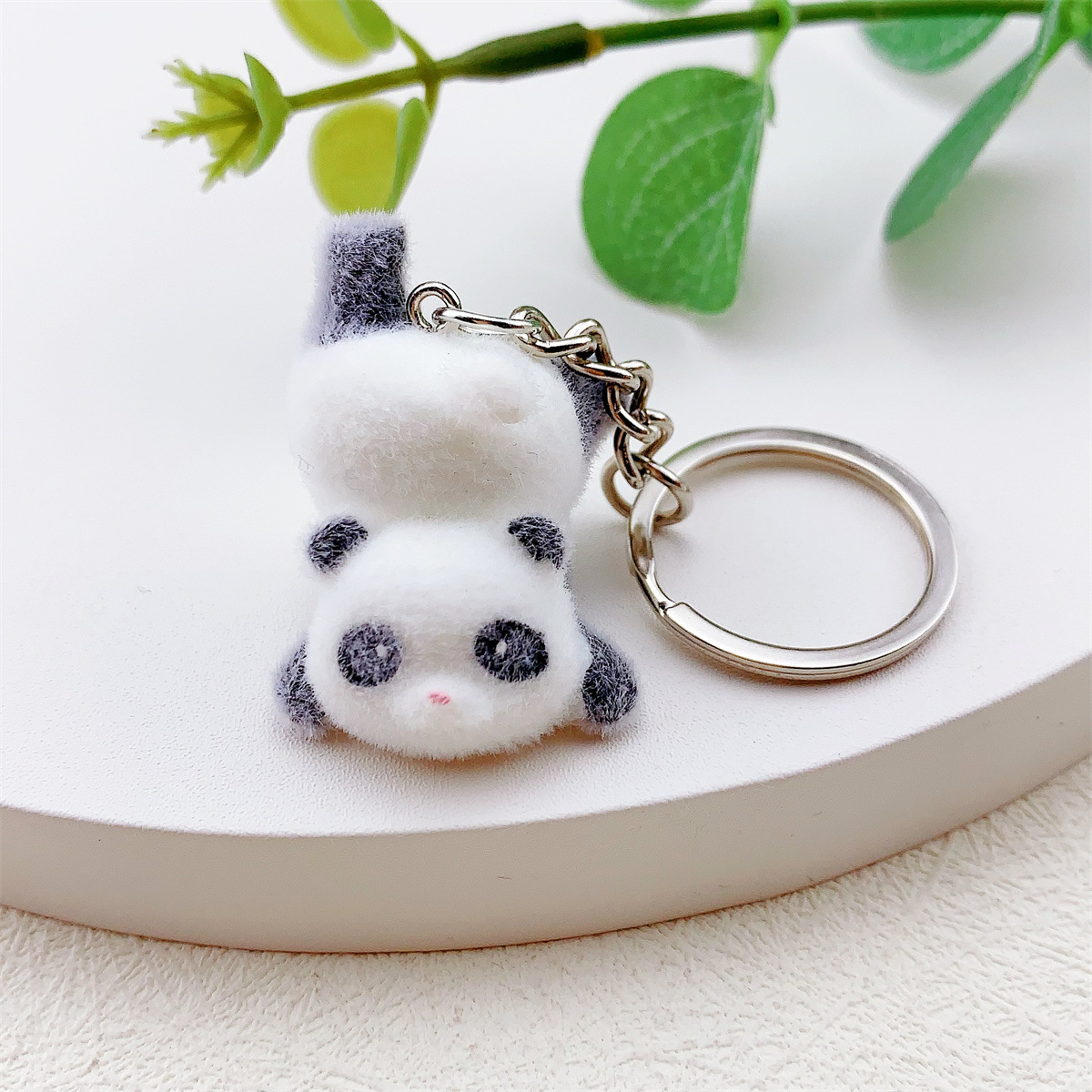 New resin flocking three-dimensional cartoon cute panda mobile phone chain keychain DIY accessory pendant pic 5