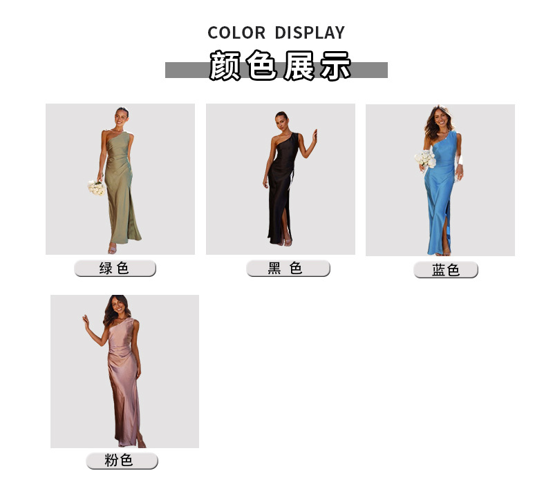 Cross-border Amazon 2024 Spring/Summer, European and American style, slimming, single-shoulder, socialite style, slit, sexy satin dress for women pic 13